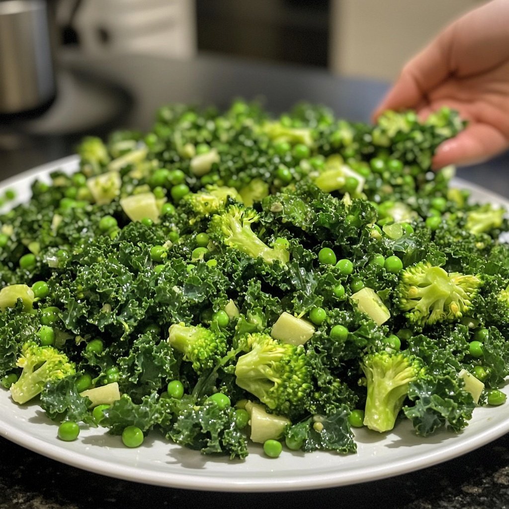 Brokkoli-, Grünkohl- und Erbsensalat